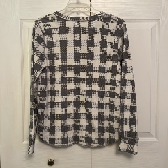 Cuddl Duds Warm Essentials Plaid Checkered Henley Thermal Top Gray White Large - Picture 5 of 9